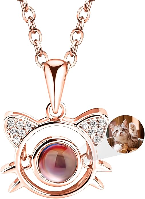 Personalized Picture Necklace with picture inside Custom Projection Necklace Cat/Dog Paw Print Pet Memorial Necklaces for Pet Lovers, Photo Gifts for Anniversary Dog Lovers
