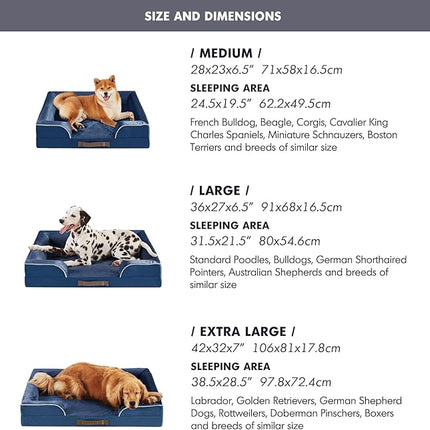 Friends Forever Orthopedic Dog Bed for Medium Dogs, Waterproof Memory Foam Dog Sofa Bed M with Removable Washable Cover, Ally Navy, 28x23x6.5