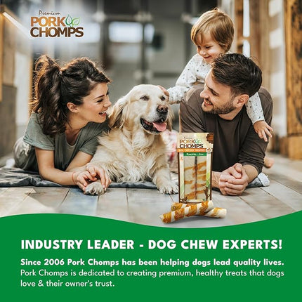 Pork Chomps Baked Pork Skin Dog Chews, 8-inch Rolls, Real Chicken Wrap, 2 Count (Pack of 3)