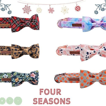 Elegant little tail Christmas Dog Collar, Pet Collar Plaid Soft with Comfy Bowtie Dog Collars Holiday Adjustable Pet Gift Collars for Small Medium Large Dogs