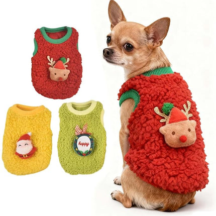 FLAdorepet 3 Packs Christmas Teacup Dog Cat XXS Clothes for Chihuahua Yorkie,Winter Warm Fleece Puppy Pet Clothes Sweater Shirt Vest for Mini Newborn Extra Small Dogs (Christmas, XXS(Pet 1-2LBS))