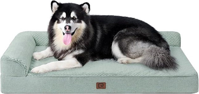 EHEYCIGA Memory Foam Dog Bed XXL, Giant Dog Bed Orthopedic with Washable Removable Cover, Waterproof Pet Bed Couch for Jumbo Dogs, 48x36x7 Inches, Greyish Green