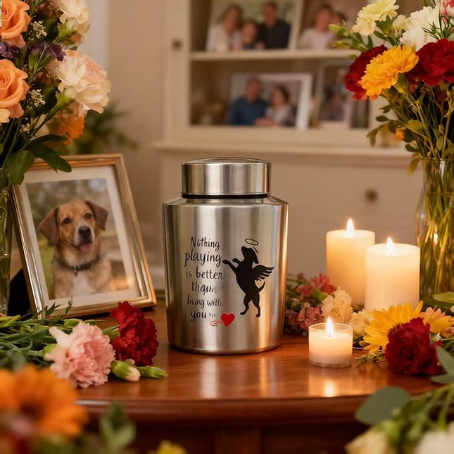 Pet Cremation Urns for Dogs Ashes, Up to 60 lbs Dog Memorial Keepsake Urns for Ashes-Medium (Playing in Heaven)
