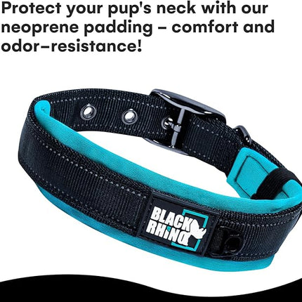 Black Rhino Extra Large Dog Collar - Adjustable Reflective Heavy Duty Dog Collars with Ultra-Soft Neoprene Padding - Weatherproof, Durable, and Comfortable - Ideal for Active Dogs - Aqua and Gray