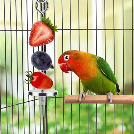 Bird Food Holder Stainless Steel Fruit Vegetable Stick Skewer for Parrots Cockatoo Cockatiel Cage Treating Tool (S: 4.72inch)