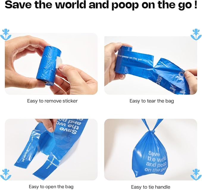 Dog Poop Bags with Handles 9 Rolls 108 Counts Big Sizes Leak Proof and Extra Thick Waste Bags Refill Rolls for Walking Small Medium Large Dogs Cats Litter With Holder Iris Scented