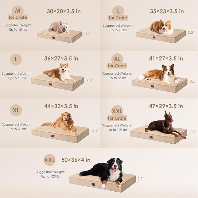 EHEYCIGA Orthopedic XXL Dog Beds for Jumbo Dogs with Removable Washable Cover,Khaki, 50x36