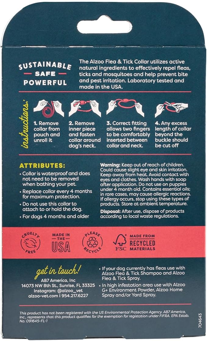 ALZOO Natural Flea & Tick Dog Collar - Helps Repel Fleas, Ticks & Mosquitoes - 100% Plant-Based Active Ingredients - Waterproof - Up to 4 Months Protection - Large-Sized Dogs: 40+ lbs - Pack of 3