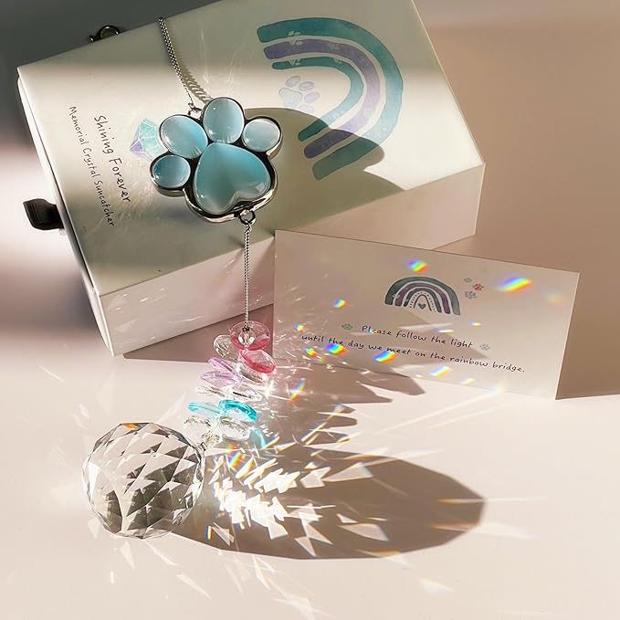 Pet Memorial Suncatcher - Dog Paw Memorial Gifts, Pet Loss Crystal Prisms Rainbow Maker, Lost of Dog Bereavement Gift Idea, Thoughtful Dogs and Cats Remembrance Sun Catcher, Pet Sympathy Gifts