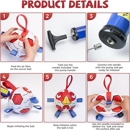 QDAN Dog Balls Toys, Dog Soccer Ball Toy Soccer Balls with with Straps, Dog Toys, Pet Puppy Birthday Gifts for Small Medium Dogs, 6 Inch, Chicken Ball