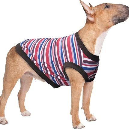 Large Dog Striped T Shirts Clothes Sleeveless Tank Top Vest for Pitbull Labrador, Red, 3X-Large