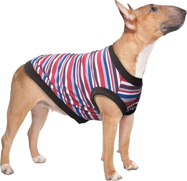 Large Dog Striped T Shirts Clothes Sleeveless Tank Top Vest for Pitbull Labrador, Red, 3X-Large