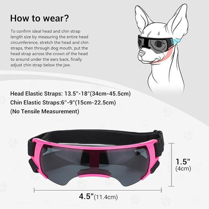 LESYPET Dog Goggles for Small Medium Dogs, UV Protection Dog Sunglasses with Foam Padded, Windproof Eye Protection Puppy Sunglasses for Riding Driving, Adjustable, Pink
