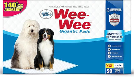 Four Paws Wee-Wee Superior Performance Unscented Large Pee Pads for Dogs & Puppies, Quilted Leak-Proof Dog Housebreaking Potty Training Floor Protection, 27.5" x 44", 50 Count