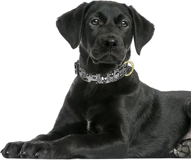 Rnivvi Dog Collar for Large Dogs, Cute Heavy Duty Adjustable Puppy Collar with Quick Release Buckle for Girl & Female, Pet Accessories for Walking Running, L Length 1" Width, Black Skull