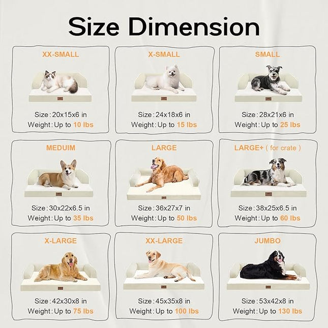 Extra Large Dog Bed-Orthopedic Waterproof XL Dog Bed for XLarge Extra Big Dogs - Foam Couch Sofa Washable with Removable Cover-Beige