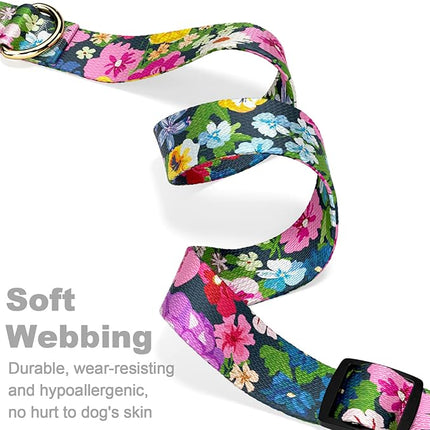 Rnivvi Dog Collar for Medium Dogs, Cute Floral Heavy Duty Adjustable Puppy Collar with Quick Release Buckle for Boy Girl & Female, Pet Accessories for Walking Running, M Length 1" Width, Elegant
