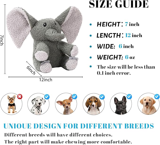 3-Layered Stuffed Dog Toys for Medium Large Dogs, Large Plush Squeaky Dog Toys to Keep Them Busy for Small Medium Large Breed, Cute Animals Puppy Teething Chew Toys - Elephant L
