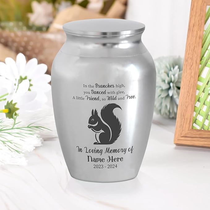 Artsy Woodsy Squirrel Memorial Mini Urn for Human Ashes Keepshake, Decorative Keepsake Urn with Engraved Squirrel 2.56 inch, Small Memorial Gifts for Pet Lovers (01, 2.56x1.77)