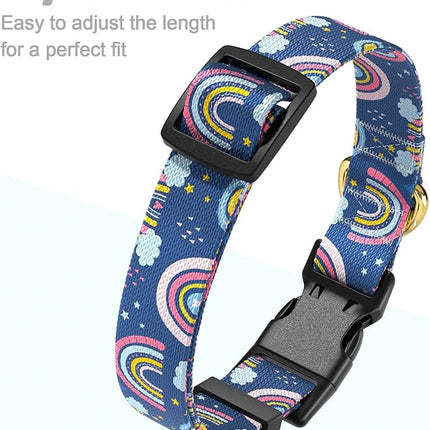 Rnivvi Dog Collar for Small Dogs, Cute Heavy Duty Adjustable Puppy Collar with Quick Release Buckle for Girl & Female, Pet Accessories for Walking Running, S Length 3/4" Width, Blue Rainbow