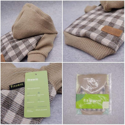 Fitwarm Tartan Plaid Dog Hoodie, Knitted Dog Clothes for Small Dogs Boy, Pet Sweatshirt, Knitted Sweater, Beige, Small
