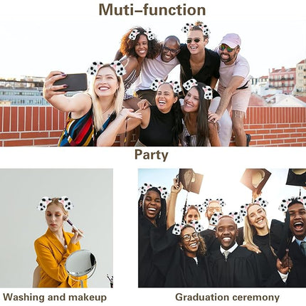 Beviliu 10 Pack Animals Ear Realistic Dalmatian Dog Ears Headband Fluffy Cat Bunny Pig Hairband Halloween Christmas Costume for Washing Makeup Cosplay Party