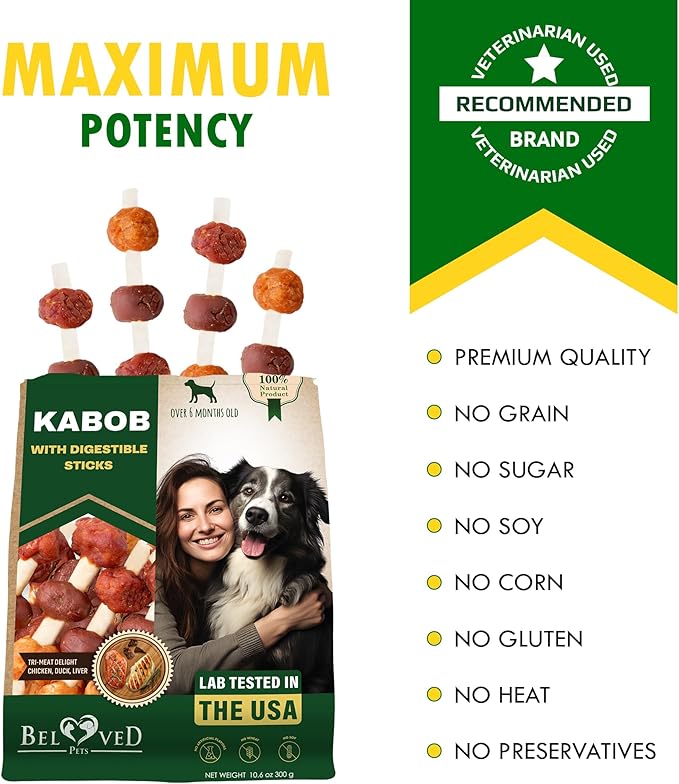 Beloved Pets Dog Treats Rawhide-Free Kabobs with Duck & Chicken Human Grade Meat 10.6 oz - All Natural Pet Dried Snacks & Grain Free Long Lasting Chews for Large & Small Dogs - Supports Healthy Teeth