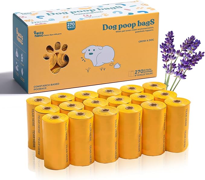 Dog Poop Bags Rolls Guaranteed Leak Proof and Extra thick Poop Bags for Dogs,270 Count 18 Rolls,Lavender Scented, Doggie Poop Bag for Puppy and Big Dogs