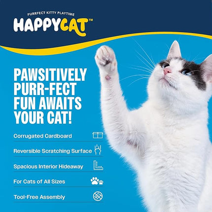 HappyCat Castle Cat Scratcher House - Royal Cardboard Cat Playhouse with Multi-Level Design & Spacious Interior - Perfect Scratcher for Indoor Cats