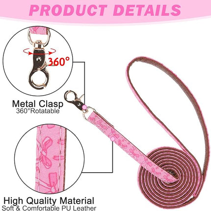 EXPAWLORER Dog Collar and Leash Set - Pink Bowknot Dog Bow Tie and Dog Bandana Collar with Bell, Dog Leash Tangle Free, Adjustable Collars for Small Medium Large Dogs Cats, Holiday Ideal Gift, S