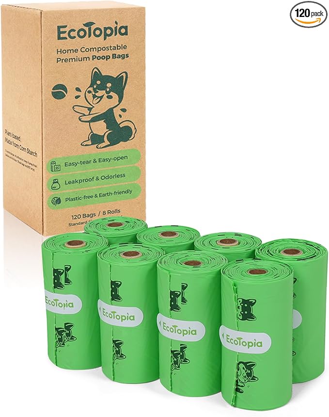 Biodegradable Poop Bags for Dogs,120 Compostable Dog Waste Bags Rolls,Eco-Friendly,Extra Thick,Leakproof,Tear-Resistant,Unscented,Plant-based,ASTM D6400 & EN 13432 Compliant,Light Green