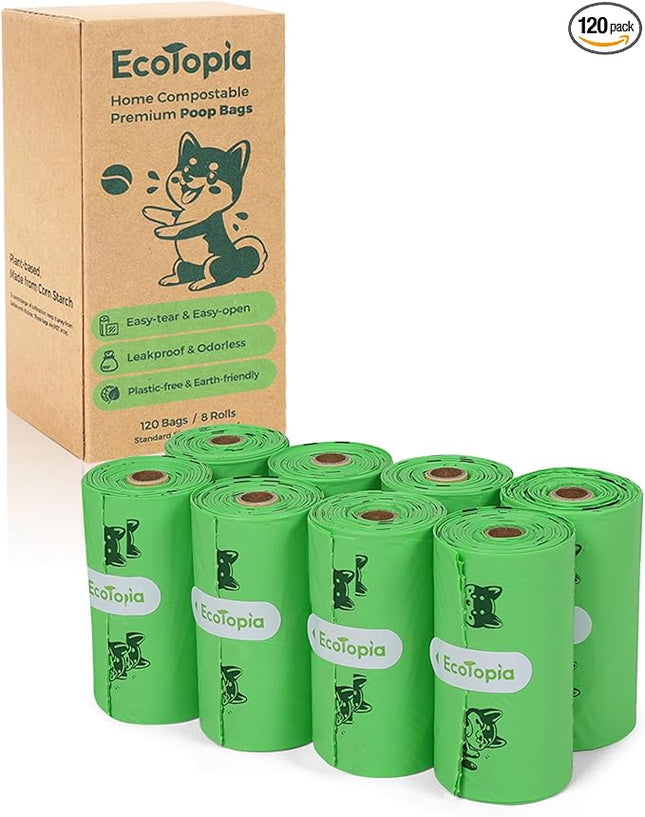 Biodegradable Poop Bags for Dogs,120 Compostable Dog Waste Bags Rolls,Eco-Friendly,Extra Thick,Leakproof,Tear-Resistant,Unscented,Plant-based,ASTM D6400 & EN 13432 Compliant,Light Green