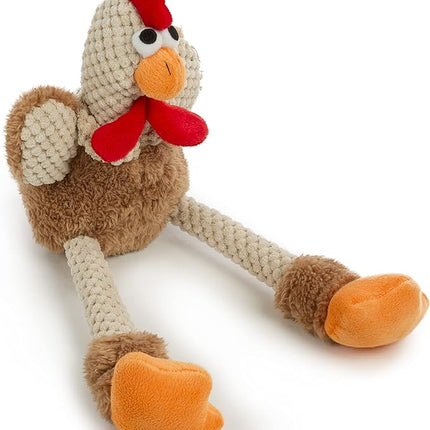 goDog Checkers Skinny Rooster Squeaky Plush Dog Toy, Chew Guard Technology - Brown, Small
