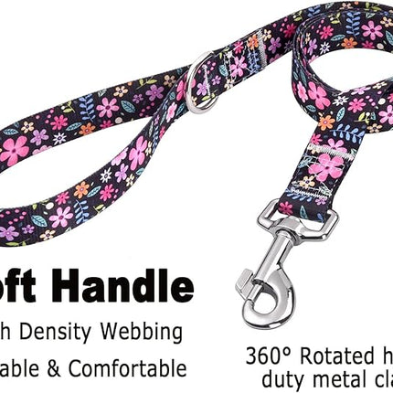 Dog Collar and Leash Set with Bohemia Floral Tribal Geometric Patterns - Soft Ethnic Style Collar Adjustable for Small Medium Large Dogs(Floral Set,S)