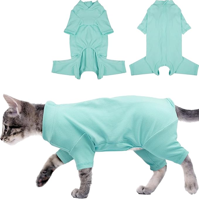 Sticky Hair Cat Clothes, Breathable & Lightweight, Reduces Shedding Fur Pajamas, Full Body Long Sleeve Surgical Bodysuit, Stop Licking & Shedding,Blue,XL