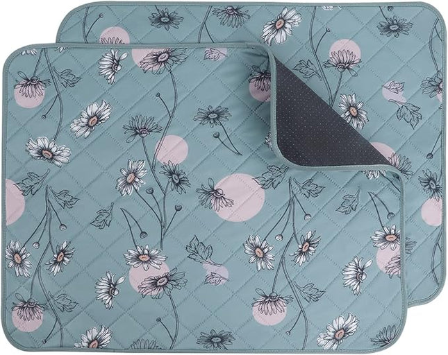 IEUUMLER Washable Pee Pads for Dogs, 2 Pack Non-Slip & Waterproof Pack Whelping Pad, Reusable Washable Puppy Potty Training Pad with Fast Absorbent for Playpen EU007 (Green Daisy, 36"X48"-2pcs)