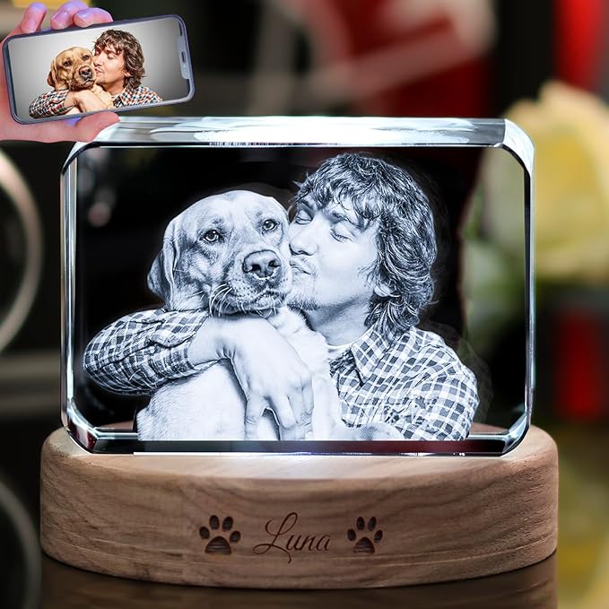 Pet Memorial Gifts for Dogs Cats Horses，Personalized Pet 3D Crystal Photo，Custom 3D Pictures,Engraved Crystal in Memory of Dog,3D Laser Etched Picture, Customized Gifts