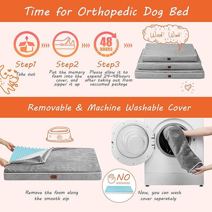 EHEYCIGA Waterproof Dog Bed Orthopedic 35"x23", Memory Foam Pet Bed for Larged Size Dogs, Washable Pet Mat with Removable Cover, Grey