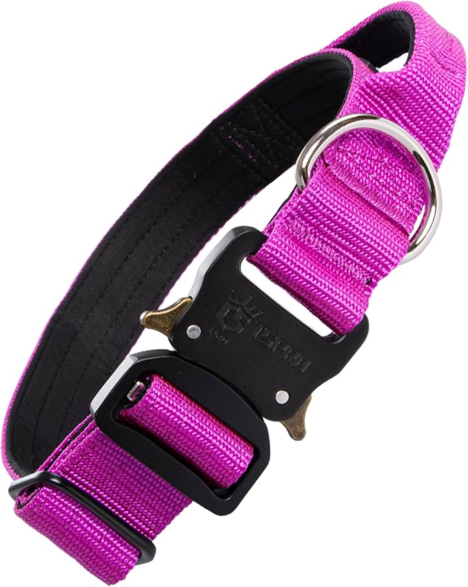TSPRO Premium Dog Collars Tactical Dog Collar with Handle and Heavy Duty Quick-Release Metal Buckle Durable Thick and Adjustable for Medium to Large Dogs (Purple M)