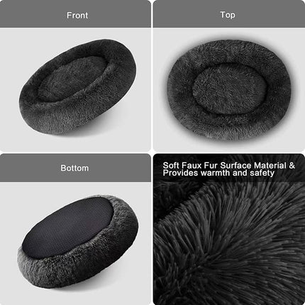 Cat Beds for Indoor Cats - Cat Bed Washable 24 inches, Dog Beds for Small Medium Dogs, Anti Anxiety Round Fluffy Plush Faux Fur Cat Bed, Thick Bottom (Dark, Large 24" L x 24" W)