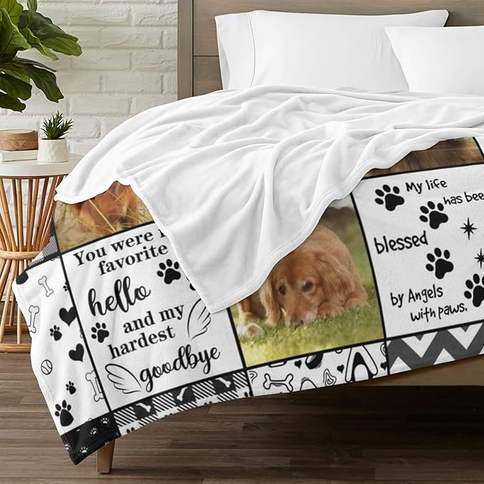 Artsadd Custom Dog Photo Memorial Blanket Personalized Pet Memorial Gifts for Dogs Loss of Pet Sympathy Gift Bereavement Remembrance Passing Away Gifts, Picture Blanket