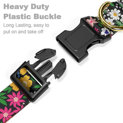 Rnivvi Dog Collar for Small Dogs, Cute Floral Heavy Duty Adjustable Puppy Collar with Quick Release Buckle for Girl & Female, Pet Accessories for Walking Running, XS Length 5/8" Width, Vibrant