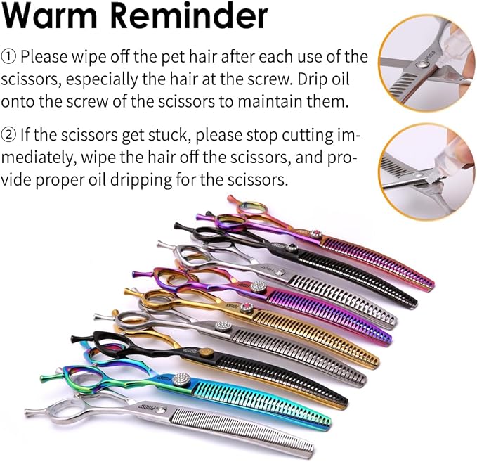 Curved Thinning Shears Dog Grooming 7.5 in Black & Gold Two Color Multipurpose Professional Dog Grooming Scissors for Large Pet 66 Teeth Japan 440C