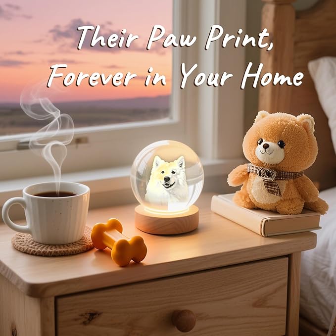 Personalized 3D Pet Memorial Gift for Dog or Cat - Custom Photo in Crystal with Optional Light Base, Unique Loss Keepsake (S/M/L)