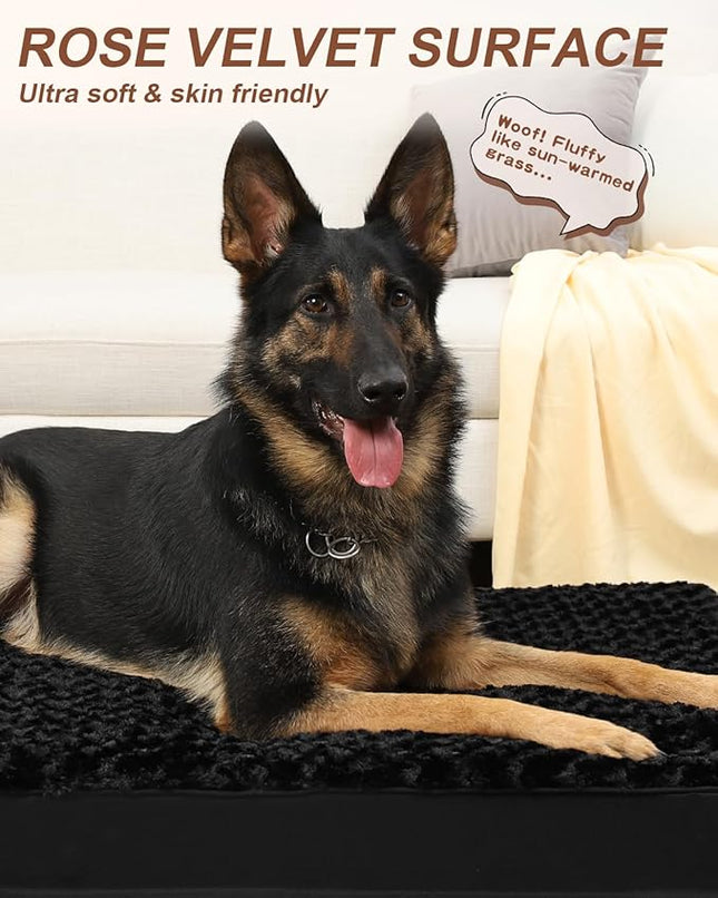 KSIIA Dog Crate Bed Waterproof Large Dog Bed Soft Rose Velvet Supportive Kennel Pad Egg Crate Foam with Removable Washable Cover & Non-Slip Bottom, 41 x 27 Inch, Black