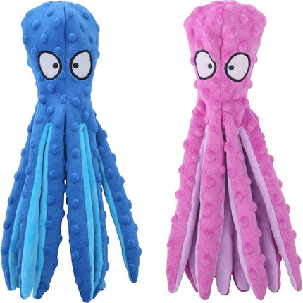 Dog Squeaky Toys Octopus - No Stuffing Crinkle Plush Dog Toys for Puppy Teething, Durable Interactive Chew Toys for Small, Medium and Large Dogs Training and Reduce Boredom, 2 Pack