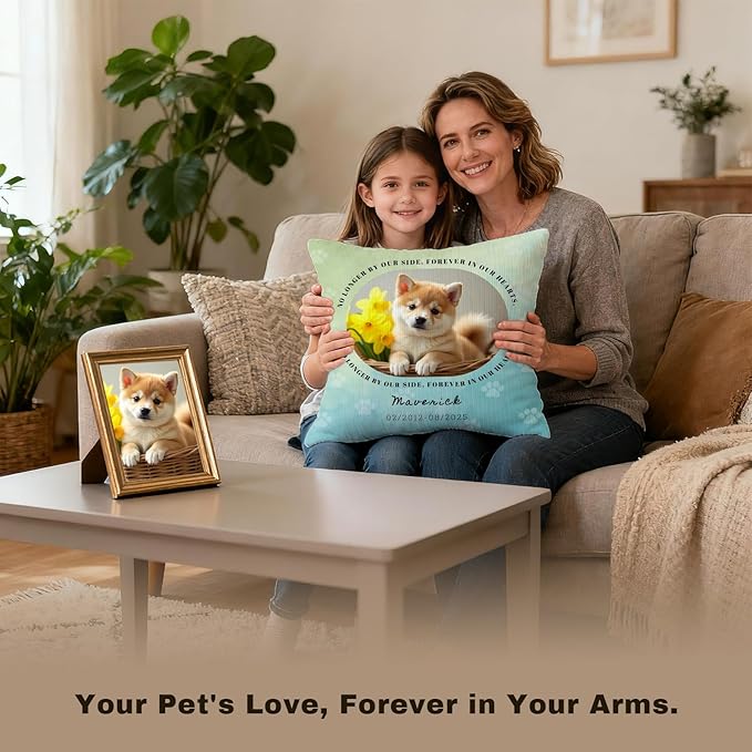 Personalized Pet Memorial Throw Pillow with Photo, Custom Pet Memorial Gifts for Dogs Cats, Loss of Dog Sympathy Gift Dog Bereavement Remembrance Picture Pillow