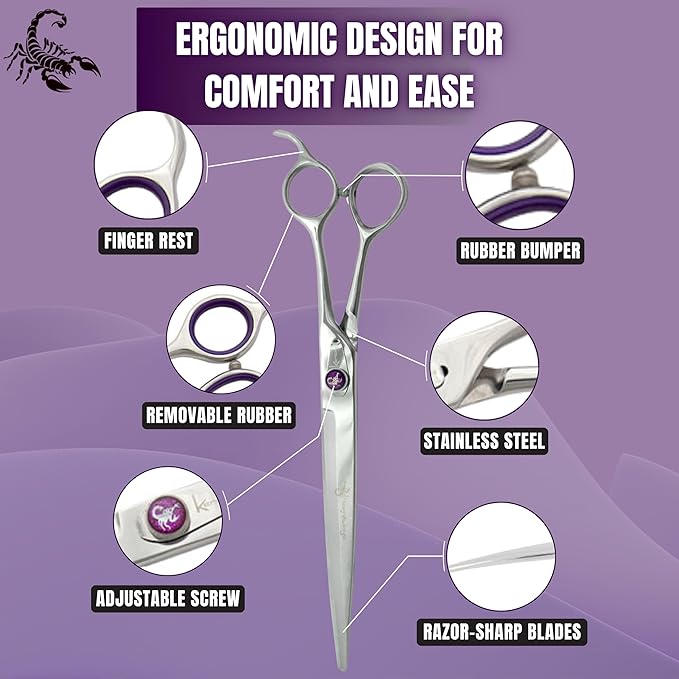 Kenchii Scorpion Dog Grooming Scissors, 9 Inch Straight Shears, Dog Scissors for Grooming, Professional Pet Grooming Scissors, Heavy Duty, Durable and Sharp