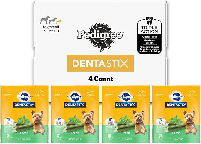 Pedigree Dentastix Small and Toy Breed Dog Treats, Fresh Flavor, (4) 51ct Bags (204 Treats Total)