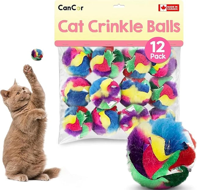 Cat Crinkle Balls 1.5 Inch | 12 Pack | Perfect Stocking Stuffer for Christmas | Soft Lightweight Indoor Cat Toys with Durable Crinkle Build and Engaging Crinkle Sound